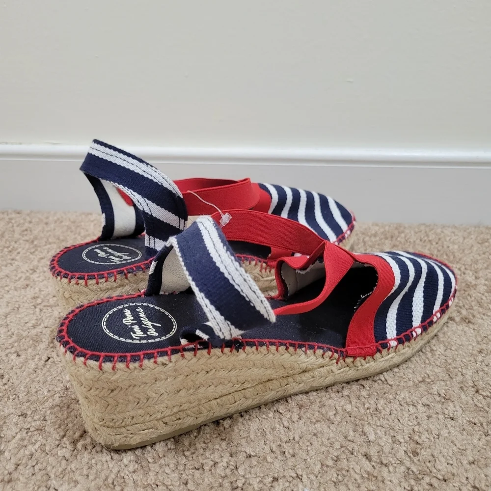 Toni Pons Tarbes Nautical Blue Red‎ Espadrille Wedge Slingback Sandal 42 / US 11